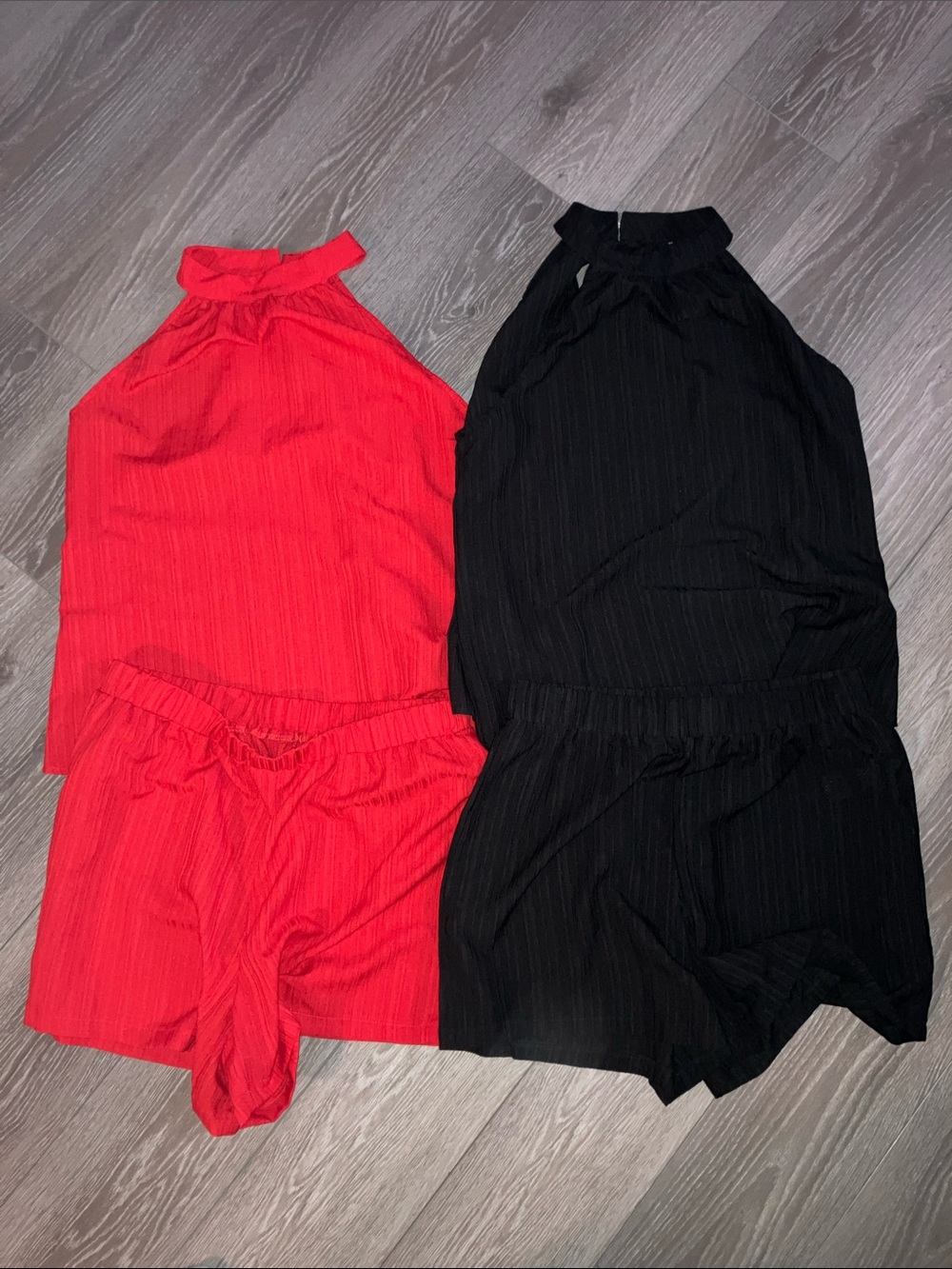 SHEIN Halter Neck Romper Set in Red and Black